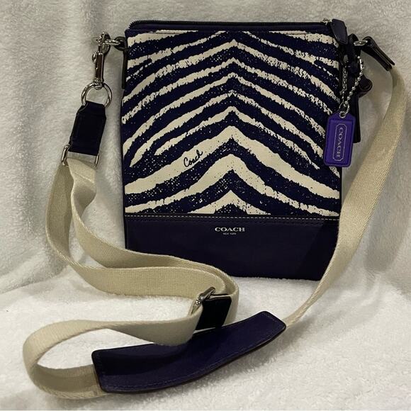 Coach Legacy Zebra Stripe Crossbody Bag - Navy and Cream - Picture 2 of 6